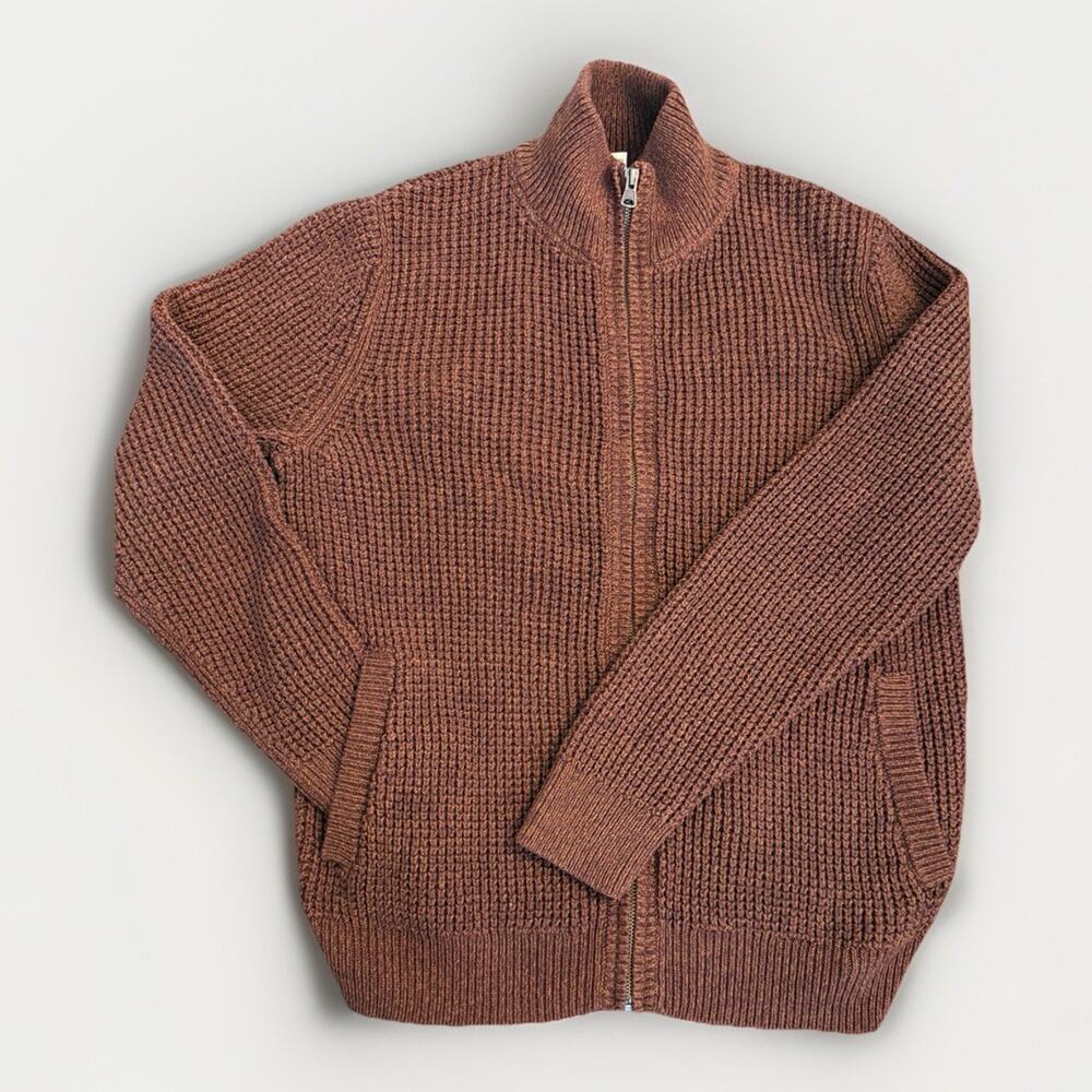 LL Bean Men’s Full Zip Waffle Sweater Brown Sweater Size Small Mock Neck